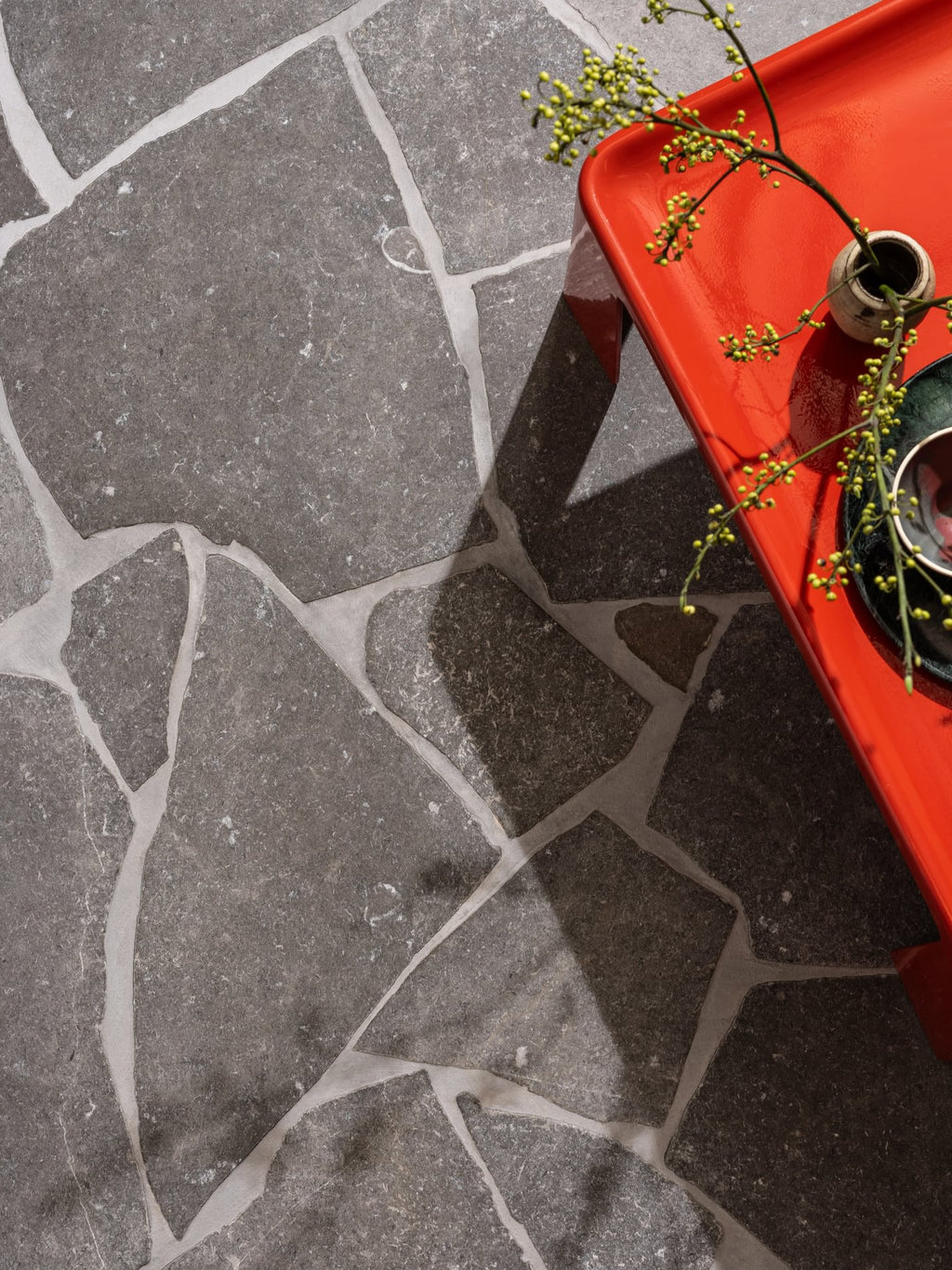 Burgundy Grey Tumbled Limestone Crazy Paving