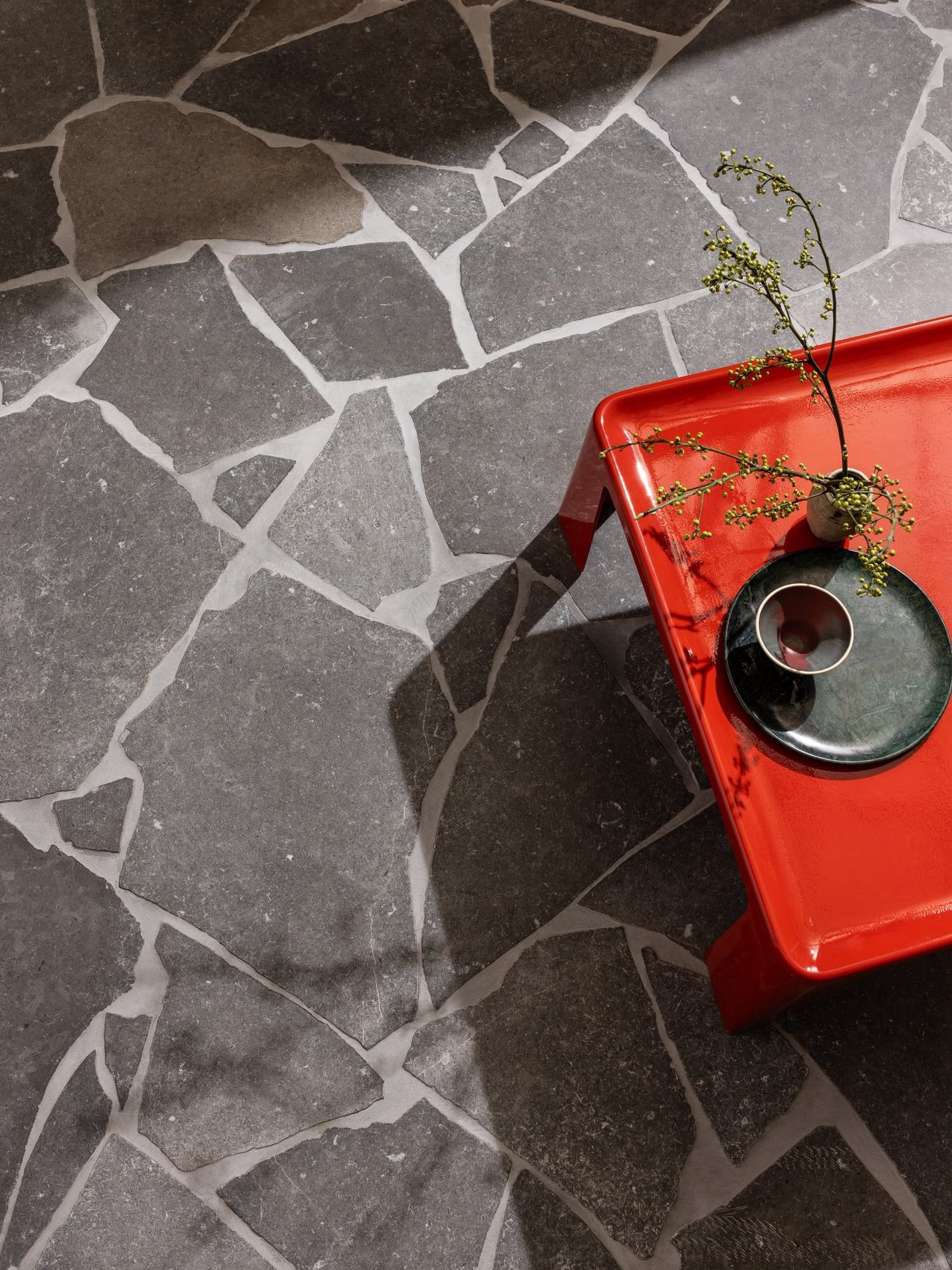 Burgundy Grey Tumbled Limestone Crazy Paving