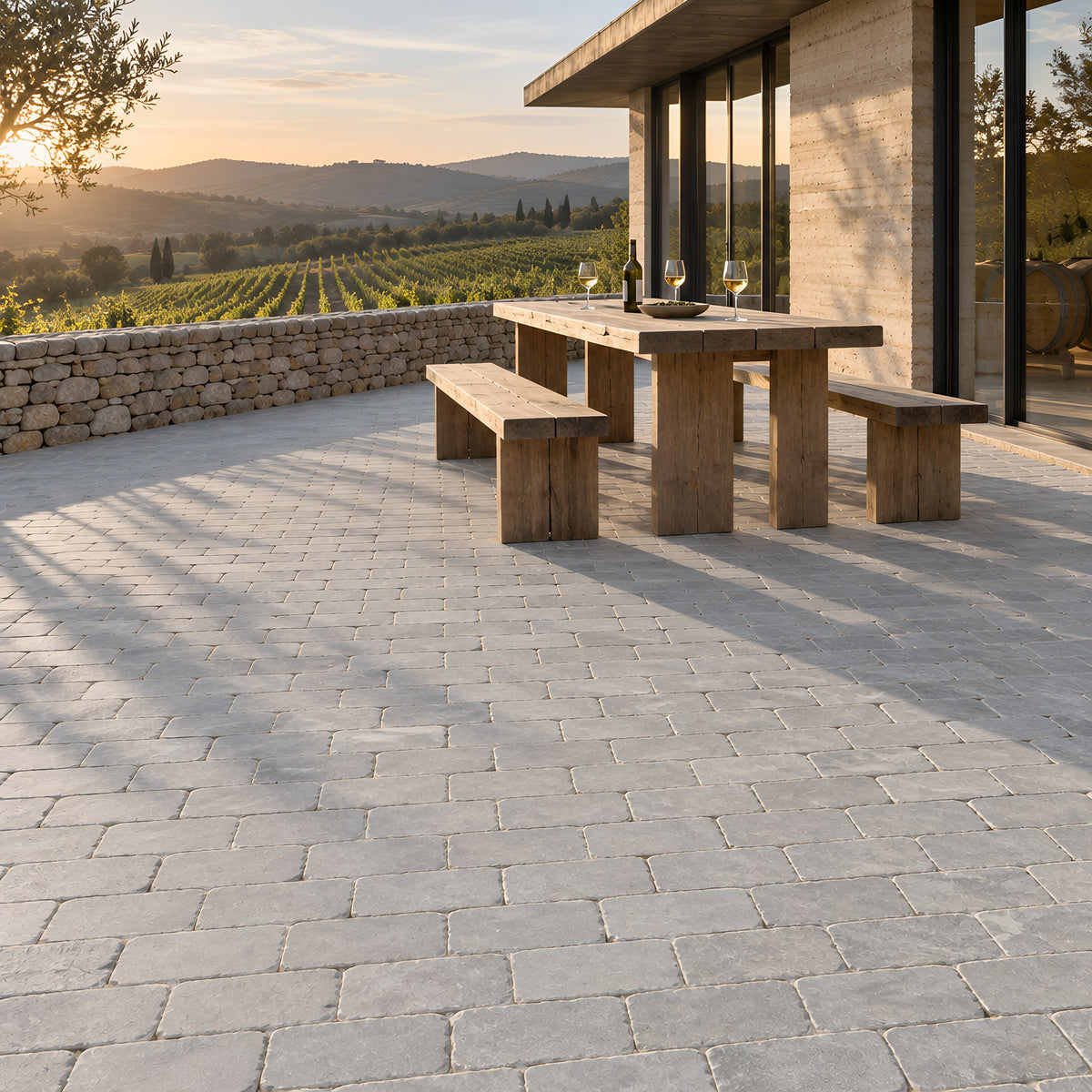 Ballanstone Tumbled Outdoor Limestone – Hof eines Weinguts