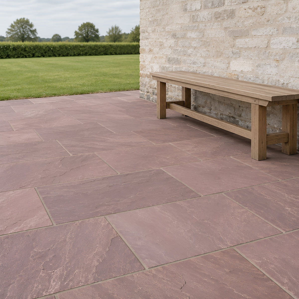 Brown Riven Outdoor Sandstone – Terrasse mit Natursteinmauer