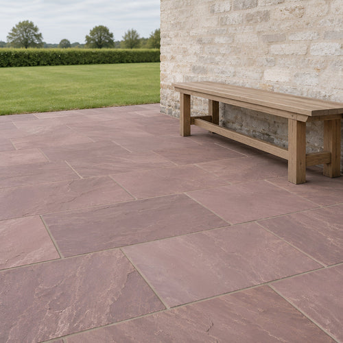 Brown Riven Outdoor Sandstone – Terrasse mit Natursteinmauer