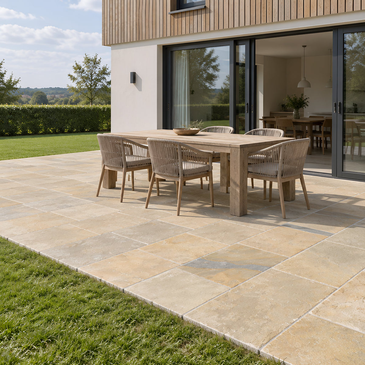 Dalay Buff Riven Outdoor Limestone – Terrasse am Wohnhaus