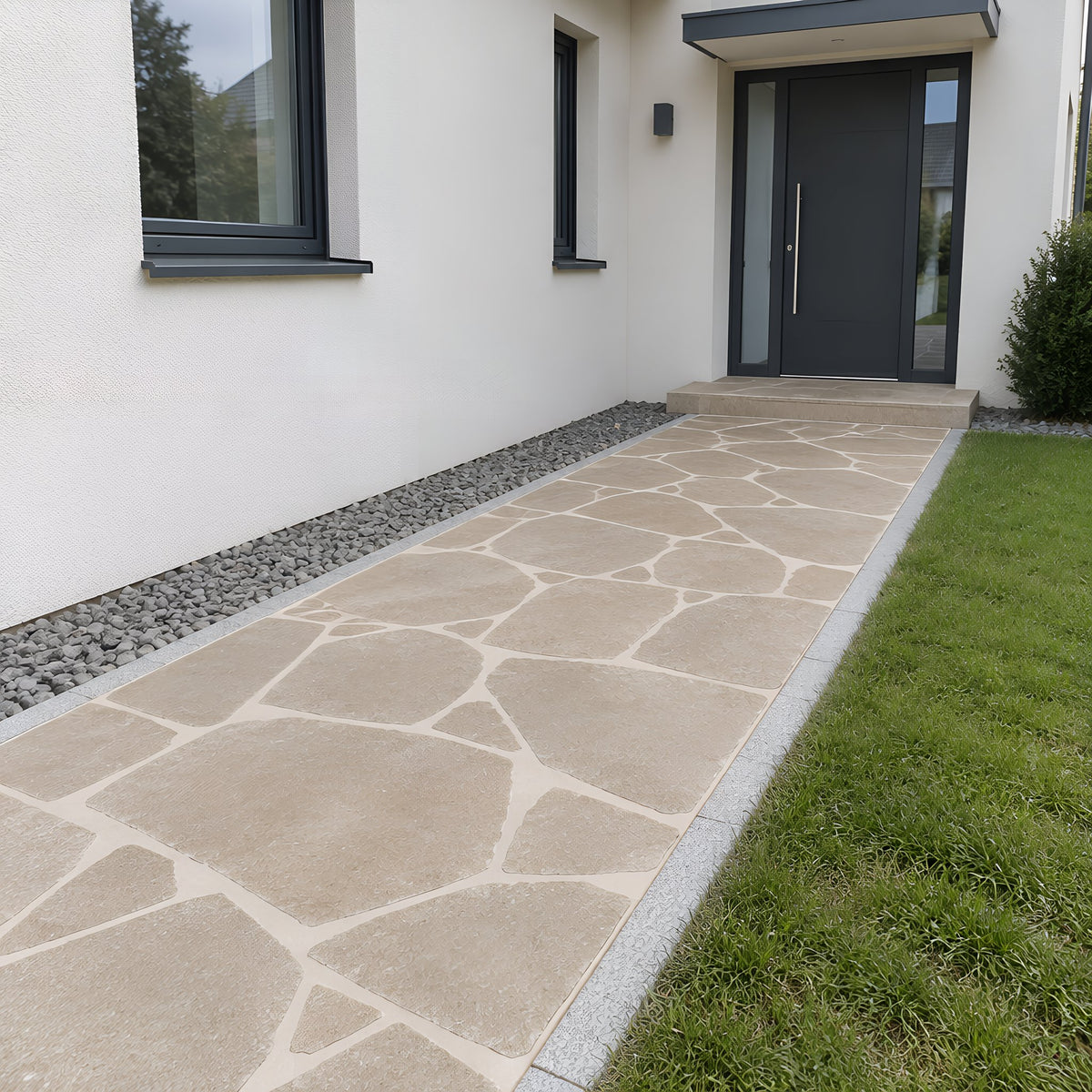 Dijon Tumbled Limestone Crazy Paving – Zugangsweg zum Hauseingang