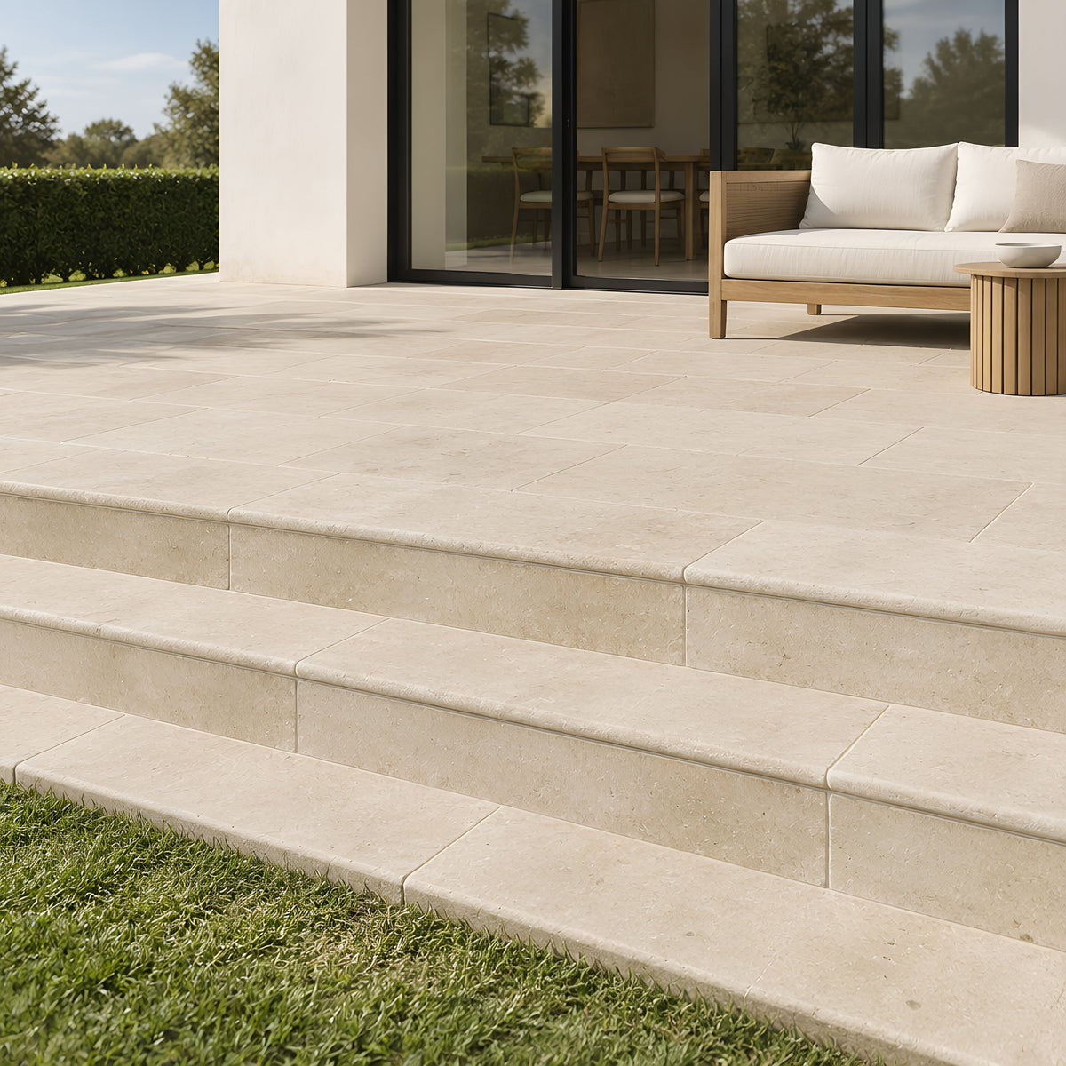Dijon Tumbled Outdoor Limestone – Terrasse mit Stufen