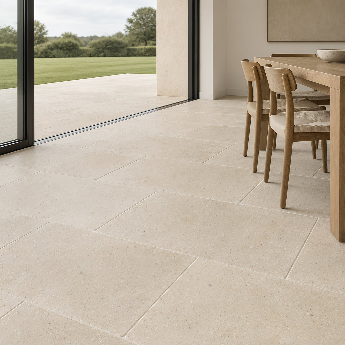 Dijon Tumbled Outdoor Limestone – Durchgehender Boden von innen nach außen