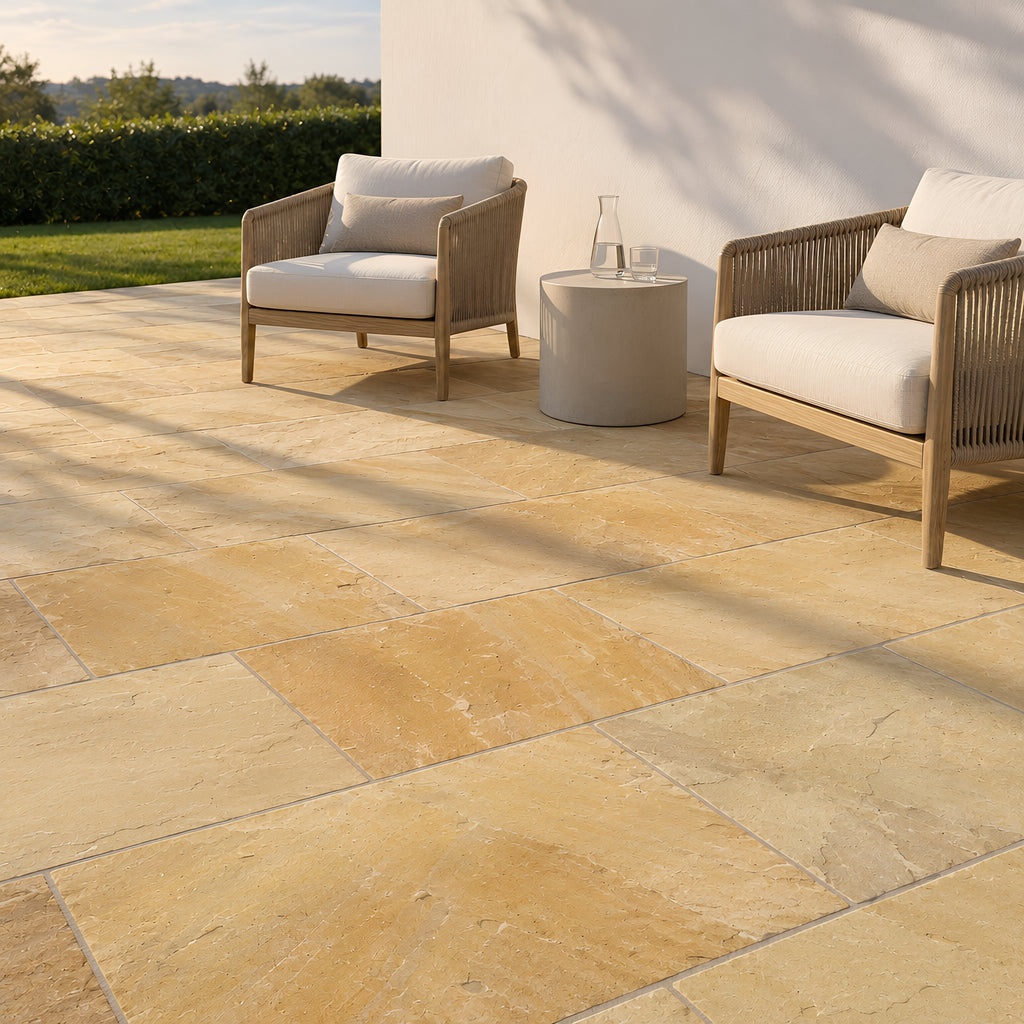 Gold Riven Outdoor Sandstone – Lounge-Bereich auf der Terrasse