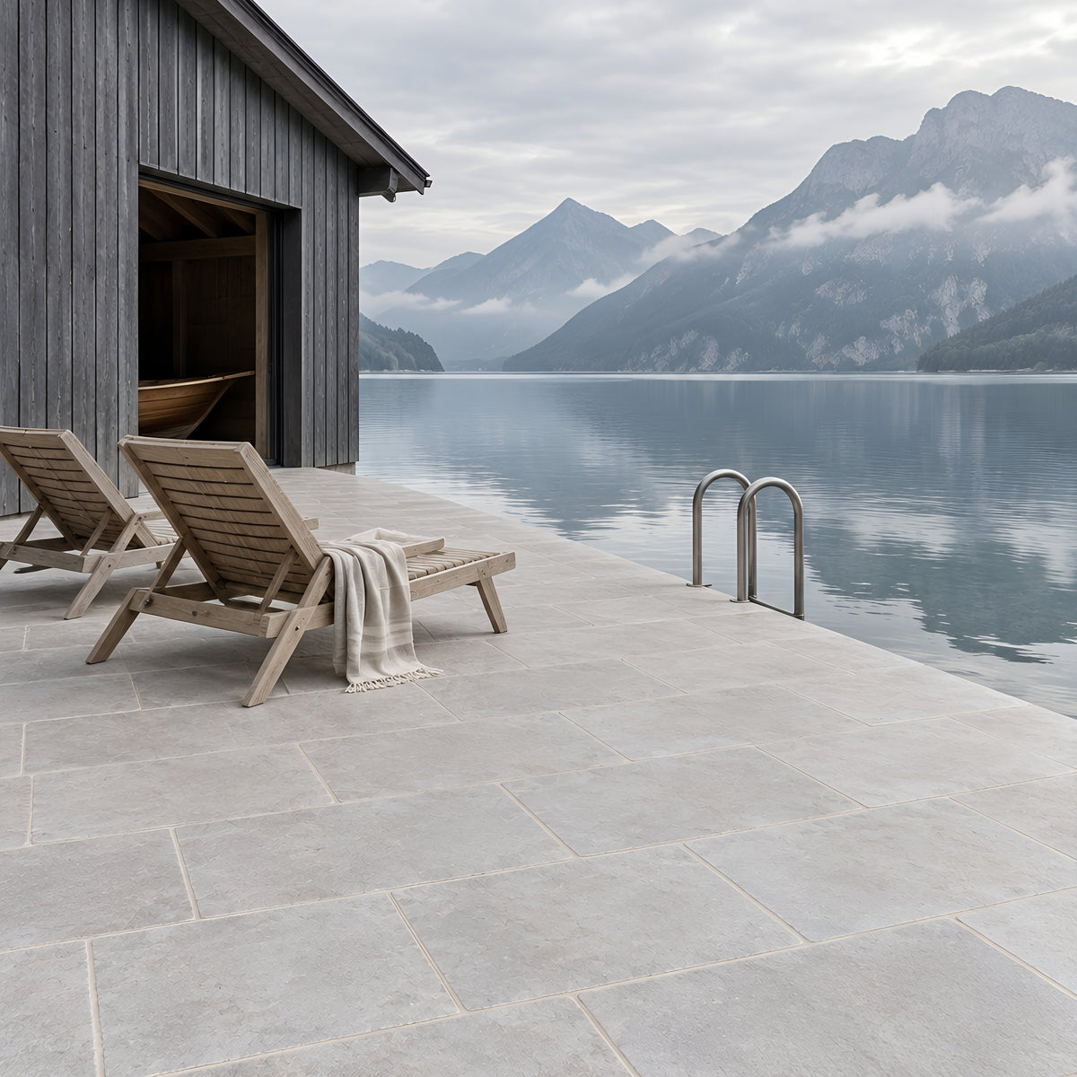 Milan Tumbled Outdoor Limestone – Terrasse am See