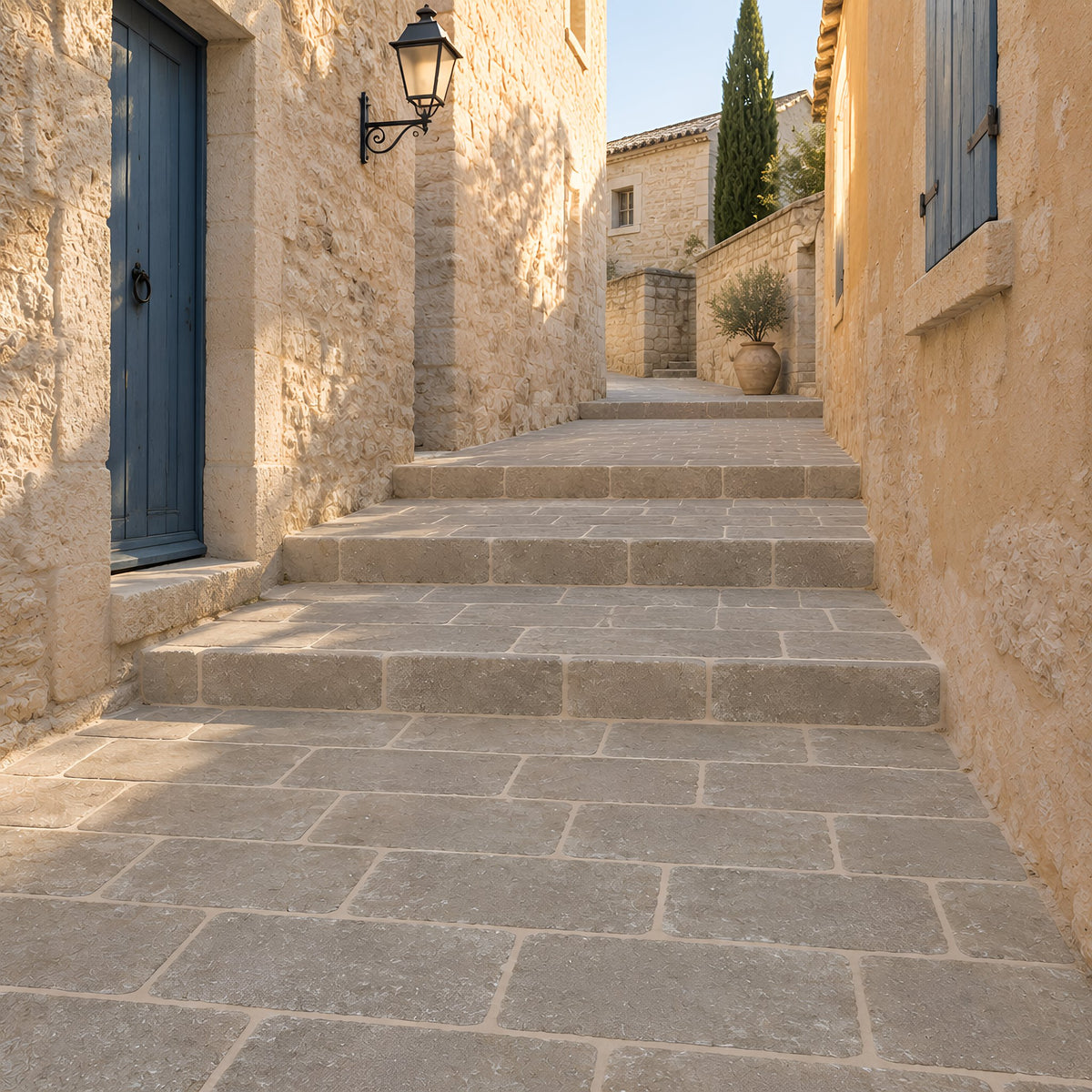 Raja Tumbled Outdoor Limestone – Gasse mit Stufen